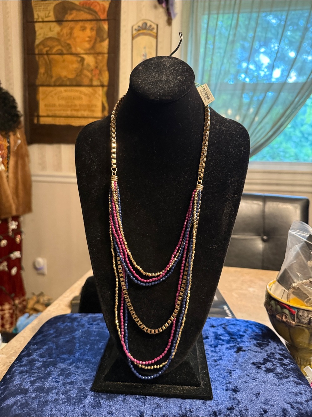 NWT Vera Bradley layered bead, necklace, gold tone, blue, and purple
